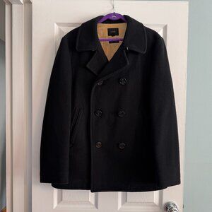 J.Crew Bayswater Peacoat Men’s Black 100% Wool Double Breasted Coat
